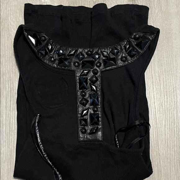 Black Sleeveless Dress with Leather Accents - Picture 2 of 3